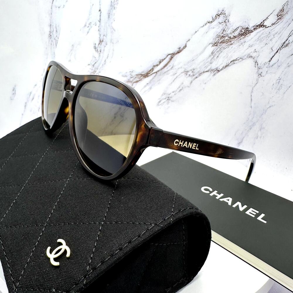 New CHANEL Sunglasses Brown Havana Polarized Lens Pilot Aviator - Picture 8 of 16